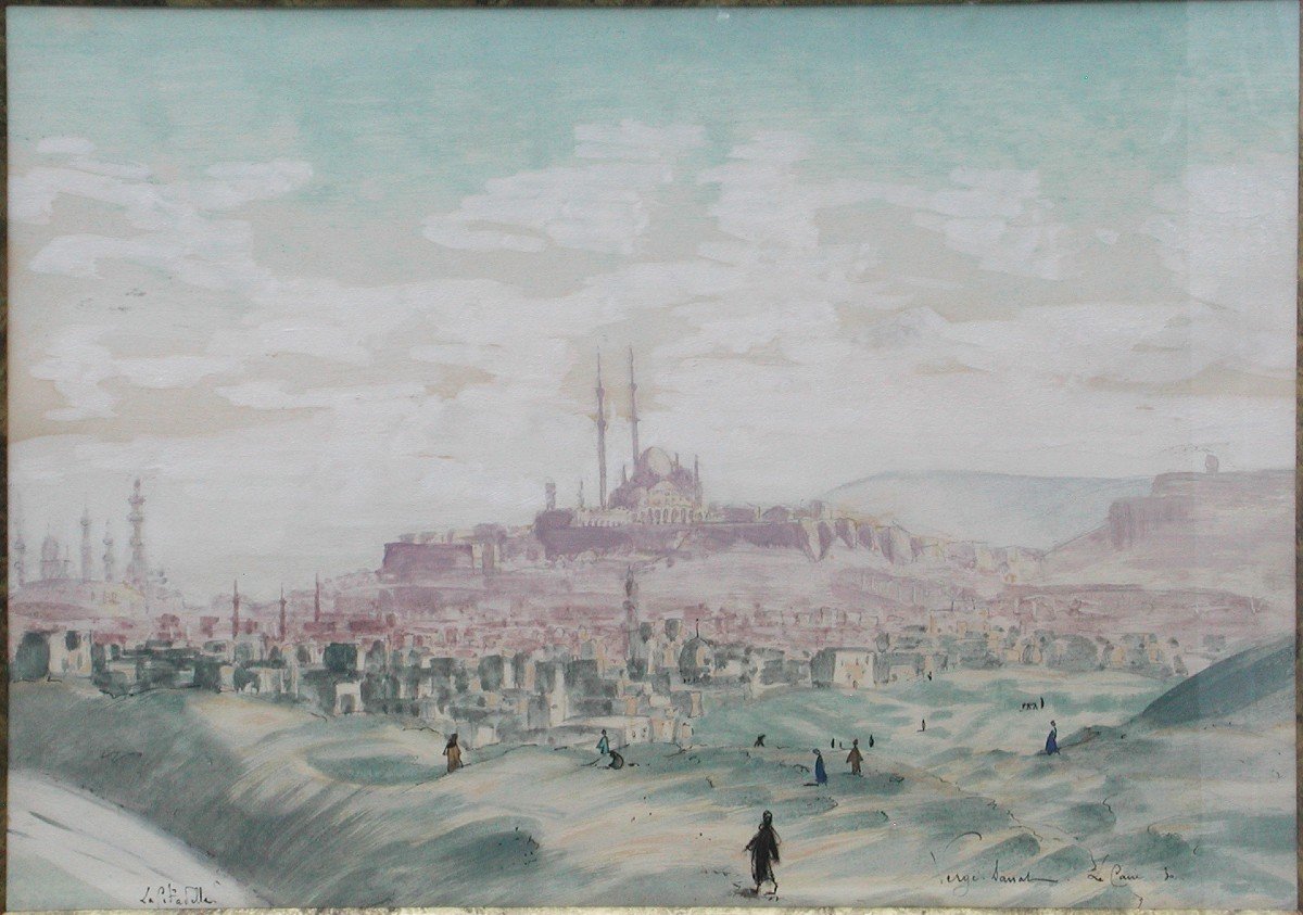 Henri VERGE SARRAT "Le Caire, la Citadelle" 1930 Aquarelle 30x41-photo-4